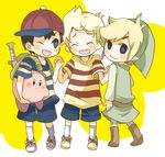  artist_request backpack bag baseball_bat black_hair blonde_hair hat kirby kirby_(series) link lowres lucas male_focus mother_(game) mother_2 mother_3 multiple_boys ness one_eye_closed pointy_ears quiff smile super_smash_bros. the_legend_of_zelda the_legend_of_zelda:_the_wind_waker toon_link 