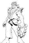  absurdres akuma blood bloody_tear bloody_tears capcom dougi gouki hellstinger highres karate-gi male male_focus monochrome muscle muscles sketch spike_hair spiked_hair street_fighter street_fighter_zero 