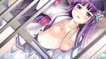  blush breasts censored game_cg iro_ni_ide_ni_keri_waga_koi_wa ko~cha nipples open_shirt purple_eyes purple_hair seifuku sex tenjo_kikyou 