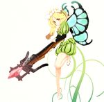  aqua_wings bad_id bad_pixiv_id bare_legs blonde_hair bow_(weapon) braid brown_eyes butterfly_wings flower hair_flower hair_ornament kotokoto_(vibgyor) long_hair mercedes odin_sphere pointy_ears solo weapon wings 