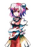  bad_id bad_pixiv_id bun_cover double_bun ibaraki_kasen miranko pink_hair red_eyes solo tabard touhou 