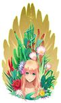  aqua_eyes blonde_hair blush cactus chimachi dandelion flower hair_flower hair_ornament highres long_hair md5_mismatch original solo upper_body 