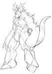  claws fangs horns kokuhane male muscles nidoking nude pok&eacute;mon pok&eacute;morph reptile scalie sketch solo standing tail 