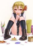  bad_id bad_pixiv_id blonde_hair blush boots cake candy cookie eating face food fruit hair_ribbon kurione_(zassou) lollipop plate pocky red_eyes ribbon rumia short_hair sitting slice_of_cake smile socks solo strawberry strawberry_shortcake swirl_lollipop touhou upskirt 