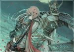  cape elbow_gloves final_fantasy final_fantasy_xiii fingerless_gloves gloves lightning_farron long_hair odin_(final_fantasy) petals pink_hair ripu_(vincecarter) sword weapon 