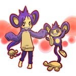  aipom animal_ears barefoot blush_stickers gen_2_pokemon grin hitec long_hair moemon personification pokemon pokemon_(creature) ponytail purple_hair sleeves_past_wrists smile tail teeth 