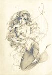  ariel_(disney) breasts bubble cleavage face graphite_(medium) long_hair medium_breasts mermaid monochrome monster_girl navel phong_anh shell shell_bikini signature solo the_little_mermaid traditional_media 