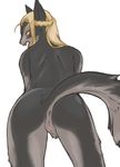  anus bent_over blonde_hair braids butt feline female hair mooning nezumi nude open_mouth presenting pubic_tuft pussy raised_tail solo standing tail tongue white_background 