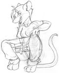 bailey breasts clothing ear_piercing earring female greyscale joshua_frinkle mammal marsupial monochrome opossum os pants pants_down piercing plain_background possum pussy sketch solo tail_button_bottoms tail_clothing tongue undressing white_background 
