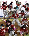  bad_id bad_pixiv_id baseball baseball_bat baseball_cap baseball_mitt baseball_uniform cirno clothes_writing dual_persona everyone ex-keine fujiwara_no_mokou hakurei_reimu hat houraisan_kaguya imperishable_night inaba_tewi kamishirasawa_keine left-handed multiple_girls mystia_lorelei raw_(kenja) reisen_udongein_inaba sportswear touhou wriggle_nightbug yagokoro_eirin 