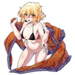  bad_id bad_pixiv_id bare_shoulders bikini blonde_hair blush collarbone covered_nipples embarrassed fingernails flat_chest front-tie_top green_eyes highres long_fingernails mizuhashi_parsee ootsuki_wataru pointy_ears sharp_fingernails short_hair side-tie_bikini solo swimsuit touhou undressing 