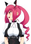 akiha_rumiho animal_ears breasts cat_ears collarbone extra_ears large_breasts long_hair maid_headdress nase open_mouth red_eyes red_hair smile solo steins;gate twintails upper_body 