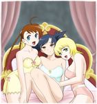  3girls arika_yumemiya bed blush erstin_ho friends lingerie mai_otome multiple_girls my-otome nina_wang strapless underwear yuri 