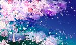  bug butterfly cherry_blossoms ghost hakuto_(artemis) hat insect japanese_clothes night petals pink_hair saigyouji_yuyuko solo touhou tree 