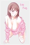  anegasaki_nene bad_id bad_pixiv_id bare_shoulders blush breasts brown_eyes brown_hair cleavage highres large_breasts legs lips long_hair love_plus mole mole_under_eye shoumaru_(gadget_box) sketch solo 