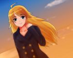  blonde_hair coat dutch_angle green_eyes hoshii_miki idolmaster idolmaster_(classic) long_hair minato_kazumi 