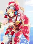  blonde_hair crop_top crop_top_overhang finding_neverland_online goggles green_eyes helmet long_hair midriff nardack navel open_mouth power_armor skirt smile solo thighhighs 