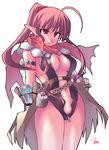  ahoge assassin_cross blush breasts cross_eyed large_breasts non-web_source pointy_ears ponytail pussy_peek ragnarok_online red_eyes red_hair ryou solo 