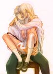  2boys alfons_heiderich anal blond blonde_hair bottomless brother brothers chair cum edward_elric fullmetal_alchemist gun_(anri0520) incest male male_focus male_only multiple_boys on_lap open_clothes open_shirt penis shirt siblings sitting thighhighs yaoi 