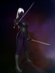  3d armor cgi drow elf female grey_hair purple_skin sahiryr_gemdreamer solo sword warrior weapon 