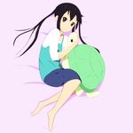  bad_feet bad_id bad_pixiv_id black_hair brown_eyes casual k-on! kaiman long_hair looking_up lying nakano_azusa official_style on_side solo stuffed_animal stuffed_toy turtle twintails 