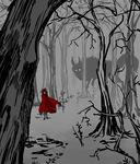  allytha big_bad_wolf canine cloak fairy_tale female forest little_red_riding_hood predator size_difference threatening tree walking wolf 