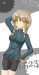  amane_suzuha bike_shorts blonde_hair braid solo steins;gate track_jacket twin_braids yellow_eyes 