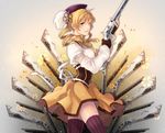  bad_id bad_pixiv_id beret blonde_hair breasts corset detached_sleeves drill_hair eno_(kdex) fingerless_gloves gloves gun hair_ornament hat highres magical_musket mahou_shoujo_madoka_magica medium_breasts pleated_skirt puffy_sleeves rifle skindentation skirt solo thighhighs tomoe_mami weapon yellow_eyes zettai_ryouiki 