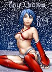  aqua_(kingdom_hearts) blue_eyes blue_hair christmas kingdom_hearts kingdom_hearts_birth_by_sleep nipple_slip oni_(artist) thighhighs 