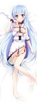  absurdres bare_shoulders barefoot bdsm blue_hair blush bondage bound breast_bondage breasts chain collar crotch_rope cuffs dakimakura dress full_body highres hinanawi_tenshi kazakura legs long_hair lowleg lowleg_panties lying nipples no_hat no_headwear off_shoulder on_back open_clothes open_dress open_mouth panties pink_panties pussy_juice red_eyes rope shibari small_breasts solo touhou underwear very_long_hair wet wet_clothes wet_panties 