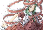  cherry_blossoms dress front_ponytail green_eyes green_hair hair_ribbon kagiyama_hina marujin red_dress ribbon solo touhou 