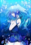  blue_eyes blue_hair dress hand_on_own_chest hatsune_miku highres long_hair nono_(emem0421) shinkai_shoujo_(vocaloid) solo twintails very_long_hair vocaloid 