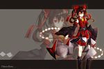  alternate_costume belt boots bow brown_hair detached_sleeves gohei hair_bow hakurei_reimu koumajou_densetsu mewkoala red_eyes solo touhou yin_yang zoom_layer 