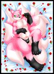  2008 bushy_tail canine chest_tuft claws fox green_eyes inuki kitsune male multiple_tails on_back overhead penis pink precum solo tail thong uploaded_automatically 