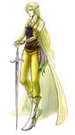  blonde_hair boots butiboco cape celes_chere detached_sleeves female final_fantasy final_fantasy_vi full_body jacket long_hair pants solo sword weapon white_background 