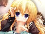  akatsuki_no_goei blonde_hair blue_eyes censored close fellatio game_cg kurayashiki_tae penis tomose_shunsaku 