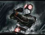  antennae bad_id bad_pixiv_id belt black glowing glowing_eyes kamen_rider kamen_rider_black kamen_rider_black_(series) kingstone male_focus pose smoke solo yanagi_ryuuta 