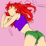  arumi_(arumi-ke) ass bare_shoulders breasts cellphone crop_top eyes_closed female long_hair lying midriff monochrome neon_genesis_evangelion partially_colored phone short_shorts shorts sleeping solo soryu_asuka_langley souryuu_asuka_langley 