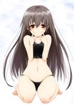  black_hair black_panties fingersmile highres kneeling long_hair matsuno_canel midriff original panties solo tears underwear wide_hips 