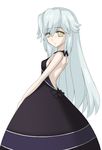  alternate_costume bare_arms bare_shoulders black_dress bow breasts choker dress frown katrina_elesius long_hair ribbon sidelocks simple_background small_breasts solo syou_(crecre) white_background white_hair wild_arms wild_arms_xf yellow_eyes 