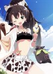  :d ;d animal animal_ears animal_print bad_id bad_pixiv_id bird black_eyes black_hair blue_sky blush bow bracelet breasts cat_ears cloud cockatiel cow_print crop_top day dog earrings fang ganaha_hibiki green_eyes hair_bow hairband hamster hamuzou idolmaster idolmaster_(classic) inumi jewelry licking light_rays long_hair medium_breasts midriff miniskirt navel necklace one_eye_closed open_mouth pig ponytail skirt sky smile sparkle st_bernard strapless sunbeam sunlight tsukigami_runa tubetop underboob very_long_hair 