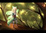  blonde_hair bow braid branch breasts cleavage fairy_wings green_eyes green_wings hair_bow highres leafa letterboxed pointy_ears small_breasts solo sword_art_online tatapopo tree twin_braids wings 