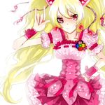  \m/ bad_proportions blonde_hair bow brooch corset cure_peach dress earrings fresh_precure! hair_ornament hairpin heart heart_hair_ornament jewelry long_hair magical_girl momozono_love morita_baltan pink_bow precure red_eyes ribbon smile solo twintails wrist_cuffs 