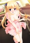  absurdres apron blonde_hair breasts hair_cubes hair_ornament highres medium_breasts mukai_mana naked_apron nami_no_manimani peko solo strap_slip tray twintails 