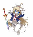  blue_eyes canine cute dog female hair half_dressed panties princess royalty solo sword tail tongue underwear weapon wkar wolf 