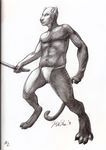  feline fundoshi kashe male mammal muscles panther pencil solo sword traditional traditional_media underwear weapon 