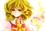  ascot bad_id bad_pixiv_id blonde_hair closed_mouth face green_hair kazami_yuuka neckerchief pink_eyes portrait smile solo takahashi_(te6-6ba) tears touhou vest wavy_hair 