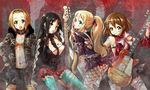  4girls akiyama_mio black_hair blonde_hair blue_legwear breasts brown_hair electric_guitar fishnet_legwear fishnet_stockings fishnets frills guitar headband hime_cut hirasawa_yui instrument k-on! kotobuki_tsumugi legwear long_hair miniskirt multiple_girls nekomamire ponytail punk short_hair short_skirt skirt stockings tainaka_ritsu thighhighs torn_clothes yellow_legwear 