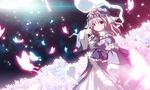  anime_coloring bug butterfly cherry_blossoms closed_fan fan folding_fan ghost glowing insect izumi_bell moon moonlight night night_sky saigyouji_yuyuko sky smile solo star_(sky) starry_sky touhou wide_sleeves 