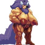  :p breasts clitoris extreme_muscles furry huge_breasts long_hair muscle nipples nude okiyo purple_hair pussy pussy_juice simple_background solo standing sweat tail thick_thighs tongue wet wide_hips 